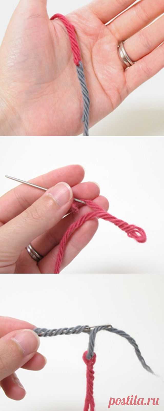Спрятать нитки. Вязание узелками. Скрытый узел нитки. Узел для вязальных нитей. Прочный узел для нитки.