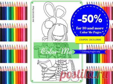 Color Me, Girl Coloring Page, Doll Digital Stamp, Handmade Doll, Kids Colouring Pattern, Doll to Colour Page, Rag Doll Coloring by Alena Hello, dear visitor! We are happy you are here!  Here we present new product at our shop – doll stamps and coloring pages.  Attached are 2 png files: 1. doll only digi stamp and coloring page 2. doll only bold lines stamp and coloring page  Size is standard A4, 21 * 29 cm, 8.2 x