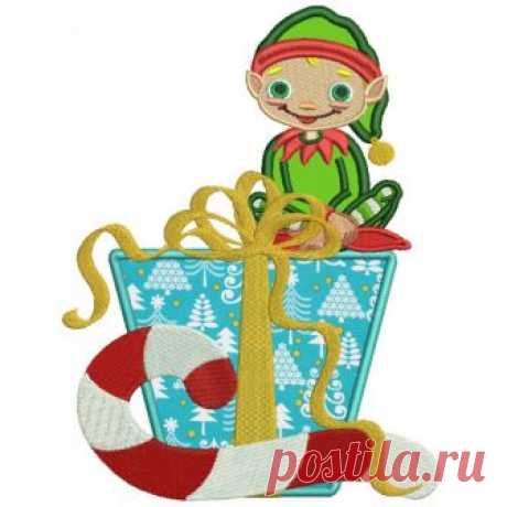 Cute Boy Elf With Presents Christmas Applique Machine Embroidery Digitized Design Pattern