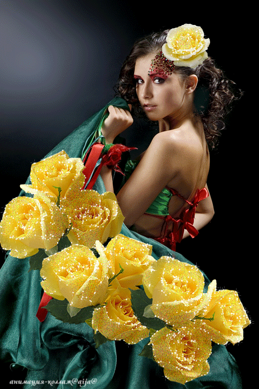 Картинки красивых анимашек. Букет "женщине". Фотосессия с розами. Девушка с желтыми розами. Девушка с цветком.