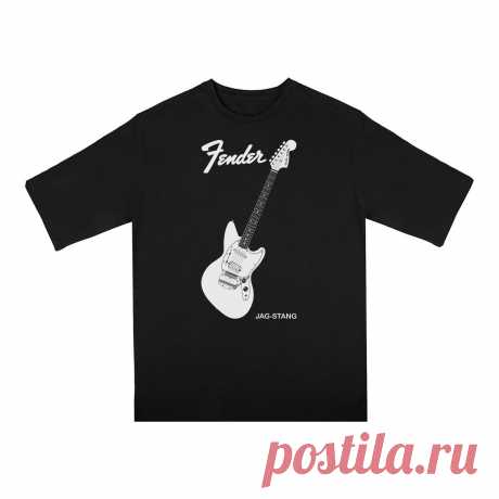 Футболка оверсайз «Fender Jag-Stang. Kurt Cobain. Nirvana. Гитара.» цвет черный - дизайнер принта Kaplio