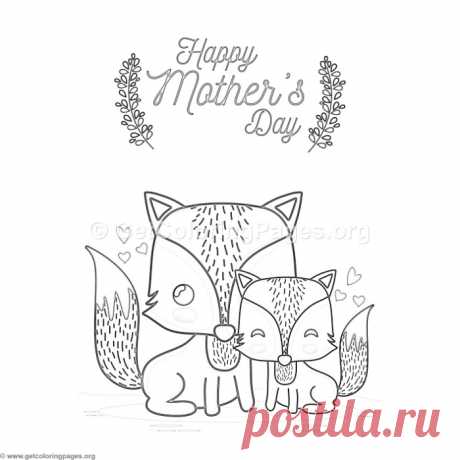 Cute Cartoon Fox Happy Mother&amp;#8217;s Day Card Coloring Pages &amp;#8211; GetColoringPages.org