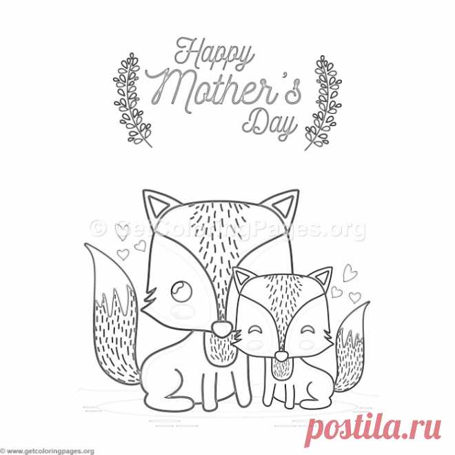 Cute Cartoon Fox Happy Mother&#8217;s Day Card Coloring Pages &#8211; GetColoringPages.org