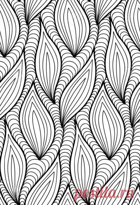 Abstract Vector Seamless Floral Background Of Doodle Hand Drawn Lines. Monochrome Wave Pattern. Coloring Book Page. Black White Wallpaper. Royalty Free SVG, Cliparts, Vectors, And Stock Illustration. Image 62266217.