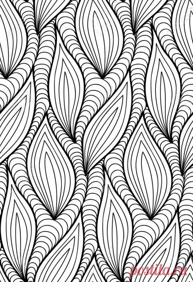 Abstract Vector Seamless Floral Background Of Doodle Hand Drawn Lines. Monochrome Wave Pattern. Coloring Book Page. Black White Wallpaper. Royalty Free SVG, Cliparts, Vectors, And Stock Illustration. Image 62266217.