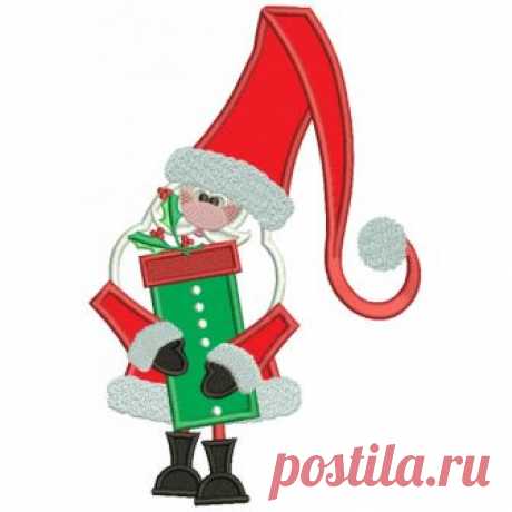 Santa With a Tall Hat Holding Presents Christmas Applique Machine Embroidery Digitized Design Pattern