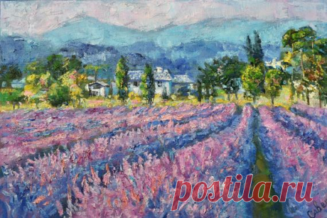 Lavender Field  Houses in the Field Blossoming Original | Etsy HAND ORIGINAL painted oil impasto painting by Natalia Savenkova.  *Title: Lavender field with a houses *Painter: Natalya Savenkova *Size approximately: 11,8 x 17,7 inches (30 x 45 cm) *MADE TO ORDER 24 х 20 inches (60 х 50 cm) *Medium: canvas, oil paints. *Style: Modern, Impressionist, Impasto.