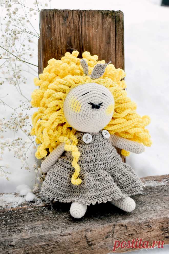 PDF Кукла крючком. FREE crochet pattern; Аmigurumi toy patterns. Амигуруми схемы и описания на русском. Вязаные игрушки и поделки своими руками #amimore - кукла в платье из обычной пряжи, куколка девочки.