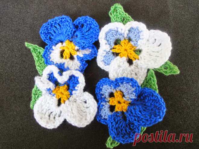 Вязание крючком Crochet : Цветок Анютины глазки Pansy Flower Crochet