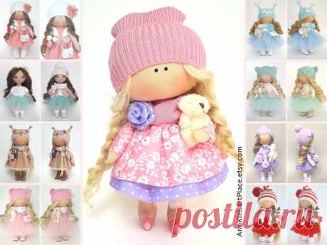 Mini Doll Handmade, Rag Interior Doll, Fabric Art Baby Doll, Nursery Decor Doll, Original Gift for Girl, Collection Kids Doll by Irina E Hello, dear visitors!  This is handmade cloth doll created by Master Irina E (Kiev, Ukraine). Doll is made with removable cloth. You can change hair style by yourself. Doll can sit and stand, move hands, legs and head.  All dolls stated on the photo are made by artist Irina E. You can find them in