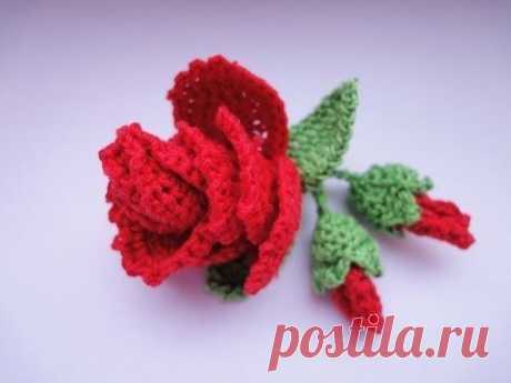Роза с бутонами  Rose and flower buds Crochet - YouTube