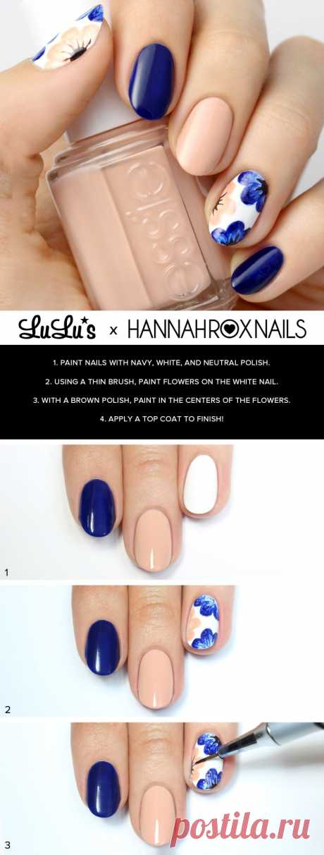 Mani Monday: Nude and Navy Blue Floral Nail Tutorial - Lulus.com Fashion Blog
