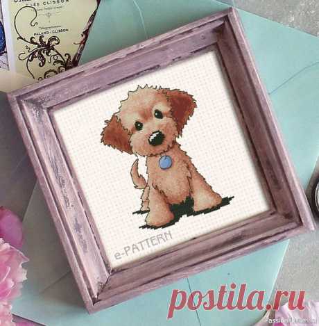 Бесплатная схема вышивки крестом "Собака с голубой подвеской" | Вышивка крестом