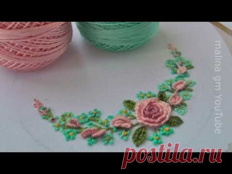 Delicate bouquet | Flowers Roses and forget-me-nots Floral Embroidery