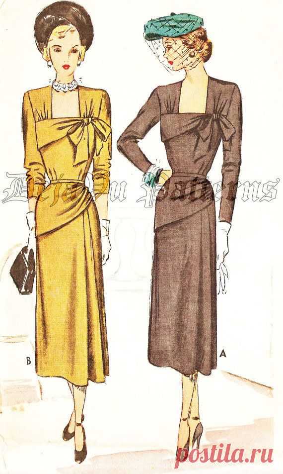 McCall 7371 Vintage 1940s Dress With Asymmetrical Draped Peplum Sewing Pattern