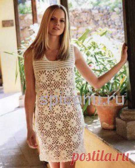 Вязаное платье из цветочных мотивов | Вязание спицами, крючком, уроки вязания