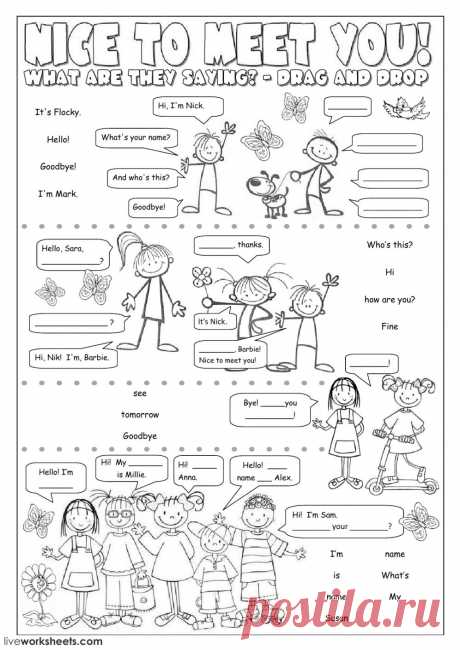 Nice to meet you! - Interactive worksheet Greetings and farewells interactive and downloadable worksheet. You can do the exercises online or download the worksheet as pdf.