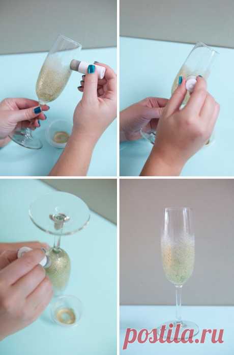 A step by step DIY guide on how to make "frosted" personalised wine glasses using glitter glass paint. Great for presents, weddings, parties or just to fancy up your old champagne flutes!