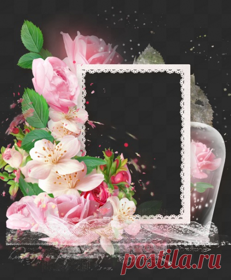 Flower tenderness PNG Frame. Transparent PNG Frame, PSD Layered Photo frame template, Download.