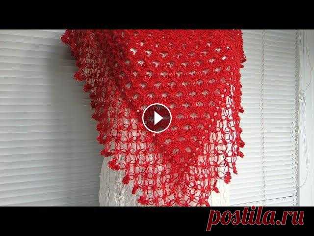 Простая шаль крючком для начинающих. Crochet shawl Пряжа тонкая бобинная п/шерсть в 4 нити, крючок № 4, бусины d 4 мм, 61 шт. Расход пряжи 120 гр....