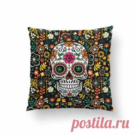 Amazon.com: Orlando-XV Retro Colorful Flowers & Sugar Skull Outdoor Pillow Pillowcase Pillow Cushion Cover Cases Single Side 16x16: Home & Kitchen