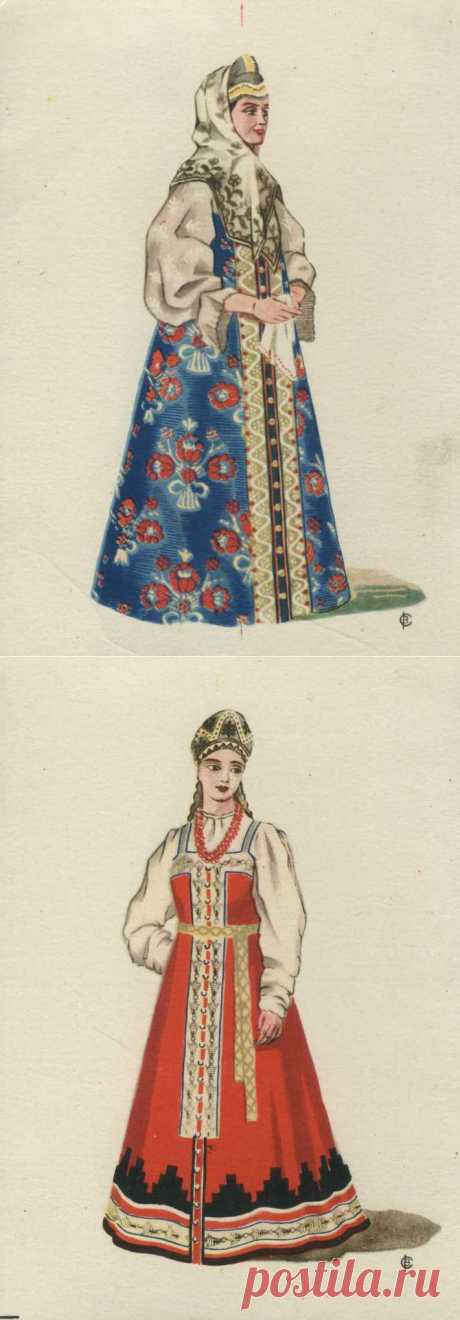 Русские народные костюмы - Девичьи и женские  костюмы различных губерний