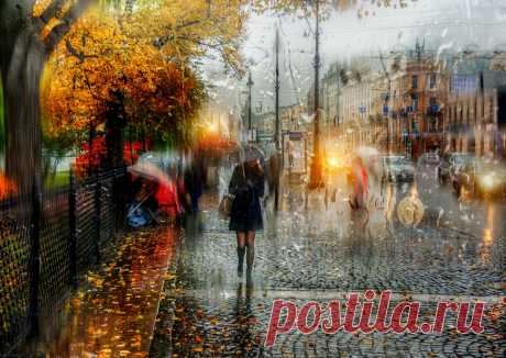 санкт-петербург осенний дождь девушка зонт капли HD обои для ноутбука