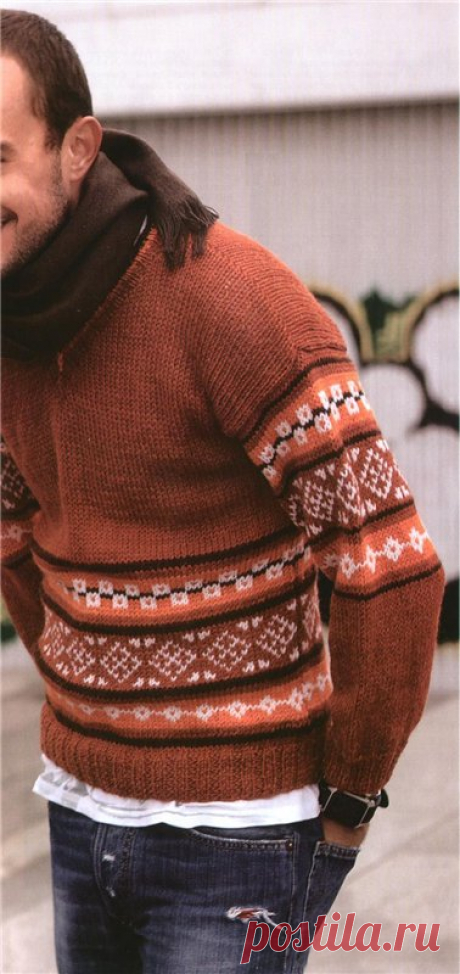 Терракотовый свитер для мужчины — Мир вязания и рукоделия