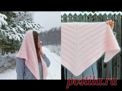Шаль из пуха норки спицами с красивым узором подробный мастер класс по вязанию - YouTube