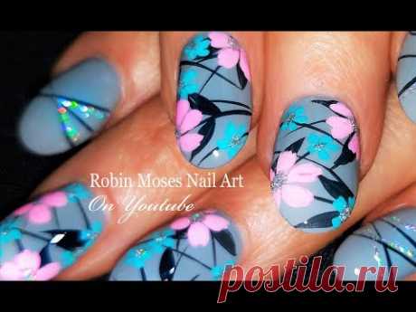 Pastel Flowers on Gray Polish Nails | DIY Amazing Nail Art Design Tutorial