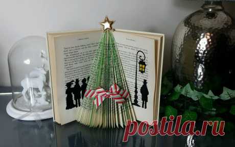 Folded book art victorian christmas tree carolers shelf table decoration #8 | eBay