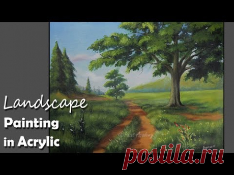 Painting A Landscape in Acrylic | step by step Full Video