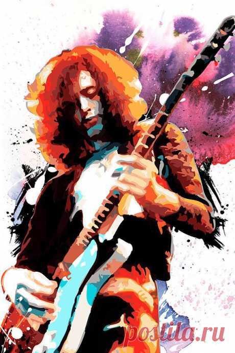 JIMMY PAGE Led Zeppelin, Rock and Roll, music art illustration, Poster size…