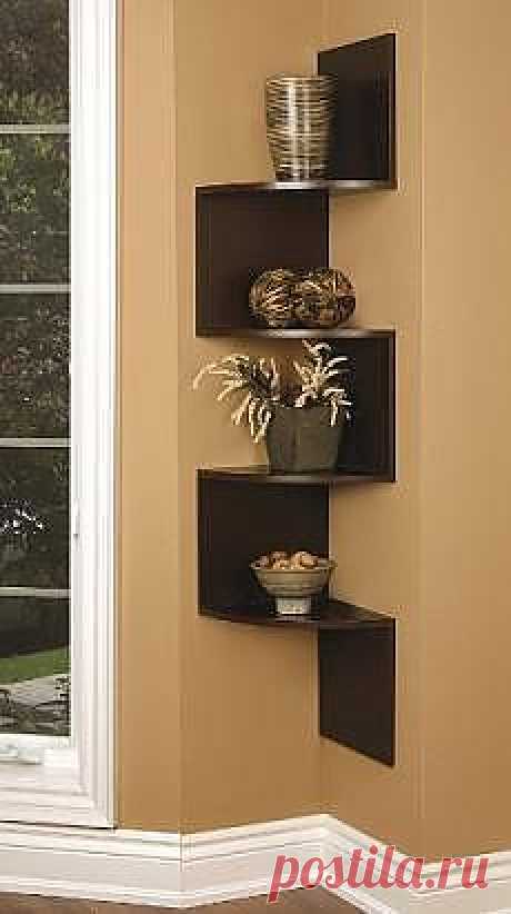 Corner Wall Mounted Shelf Unit in Dark Walnut Veneer | Home Interior Design Themes