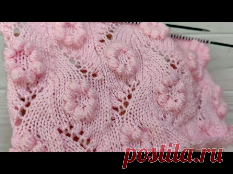 Puff Flower & Openwork Leaf Knitting Pattern, फूल पत्ती की आसान बुनाई