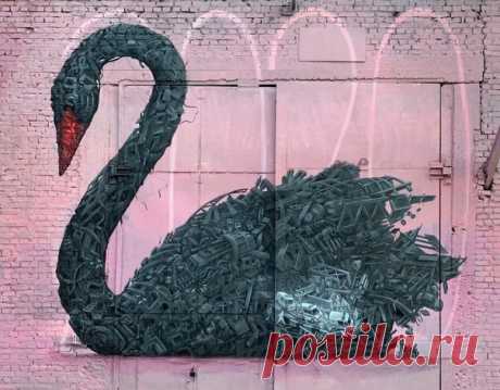 В Петербурге появился стрит-арт "Чёрный лебедь". Автором работы стал петербургский художник Павел Плётнев. Новый рисунок появился на территории Музея уличного искусства на шоссе Революции.