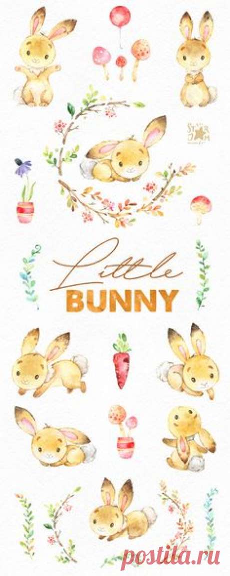 This Cute Little Bunny set is just what you needed for the perfect invitations, craft projects, paper products, party decorations, printable, greetings cards, posters, stationery, scrapbooking, stickers, t-shirts, baby clothes, web designs and much more.  :::::: DETAILS ::::::  This collection includes - 27 Images in separate PNG files, transparent background, different size approx.: 12-3in (3600-900px)  300 dpi, RGB  ::::: TERMS OF USE :::::  ► Personal or non-profit  You can use our artwork...
