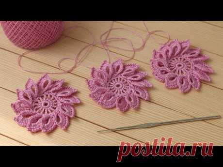 Простой ЦВЕТОК крючком МАСТЕР-КЛАСС вязание для начинающих how to crochet a flower for beginners