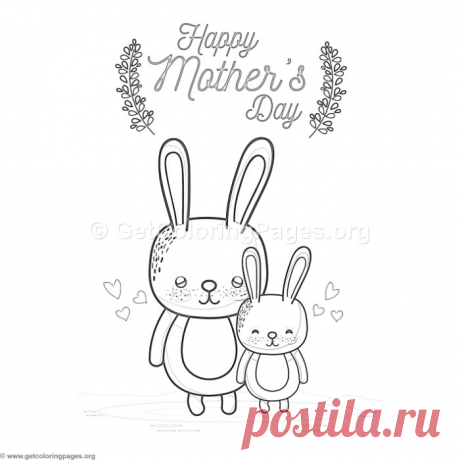 Cute Cartoon Rabbit Happy Mother&amp;#8217;s Day Card Coloring Pages &amp;#8211; GetColoringPages.org