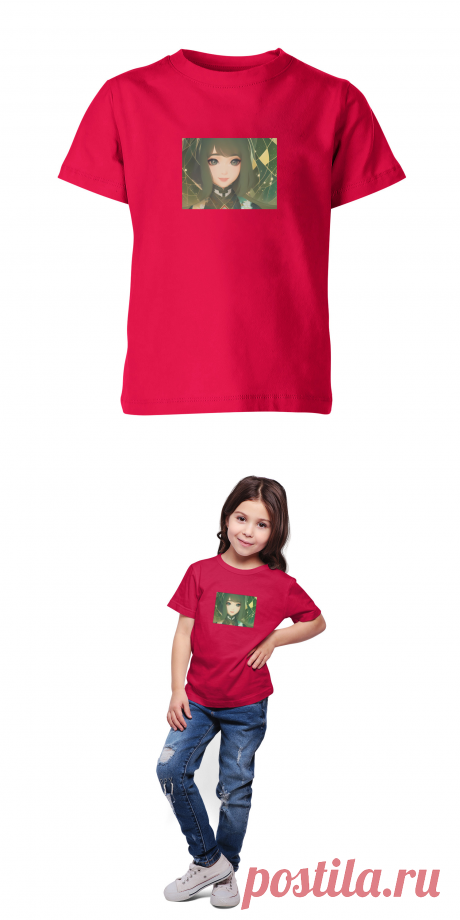 Детская футболка «Девушка с зелёными волосами, аниме арт» цвет белый - дизайнер принта Anstey