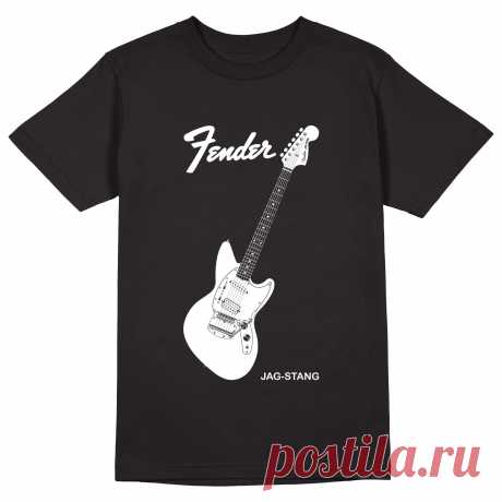 Мужская футболка «Fender Jag-Stang. Kurt Cobain. Nirvana. Гитара.» цвет черный - дизайнер принта Kaplio