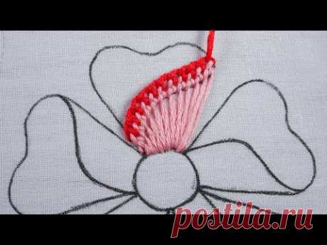 Dies enthält ein Bild von: hand embroidery open fluffy feather petal flower design with easy buttonhole stitch