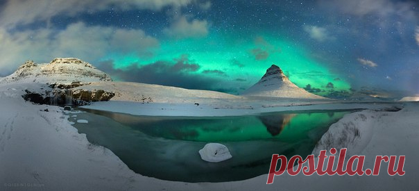 Северное сияние над горой Киркьюфетль, Исландия. Автор фото – Евгений Самученко: nat-geo.ru/photo/user/52530/