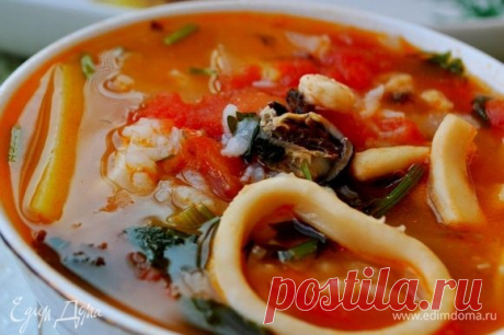 Томатный суп с морепродуктами и рисом, пошаговый рецепт на 1864 ккал, фото, ингредиенты - Софья