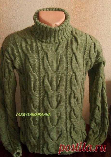 Мужской свитер с косами вязаный спицами с описанием. Размеры: S/M/L/XL/XXL.