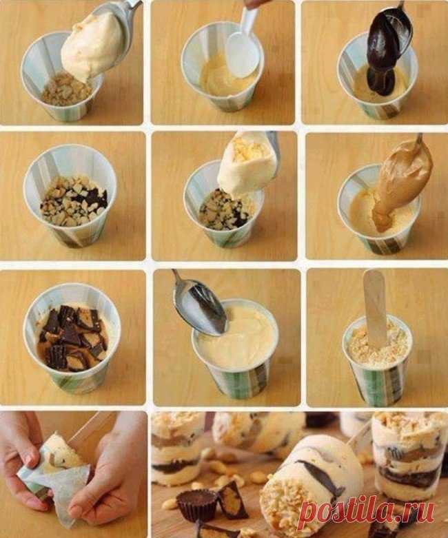 Дома можно сделать вкуснейшее мороженое с орехами, шоколадом и карамелью.