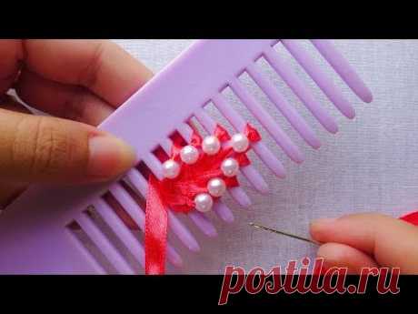 hand embroidery: ribbon flower, amazing ribbon flower making tricks with comb