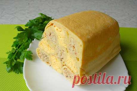 Шахматный блинный пирог с мясом и сыром | Рецепты на FooDee.top