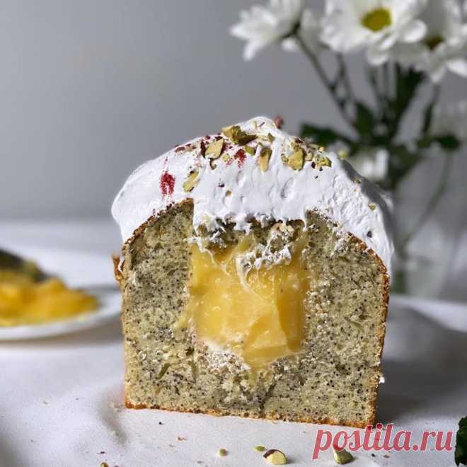 Рецепт ТВОРОЖНО - МАКОВЫЙ КУЛИЧ С ЛИМОННЫМ КРЕМОМ И ШВЕЙЦАРСКОЙ МЕРЕНГОЙ