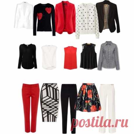 Work capsule wardrobe in black, red and white. 150 outfit co... - Polyvore